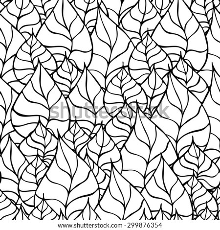 Vector creative hand-drawn abstract seamless pattern of stylized leaves in black and white colors Royalty-Free Stock Photo #299876354