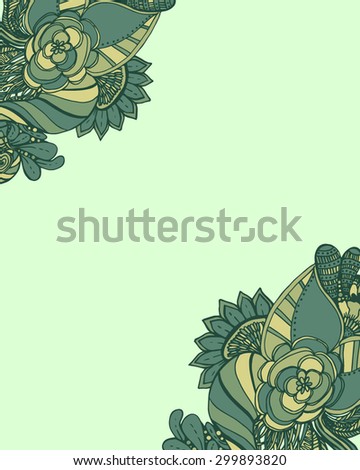 Vector Colored Floral Background. Hand Drawn Texture with Flowers.Vector abstract invitation card with abstract wave. Lace ornament. Template wavy frame design for card