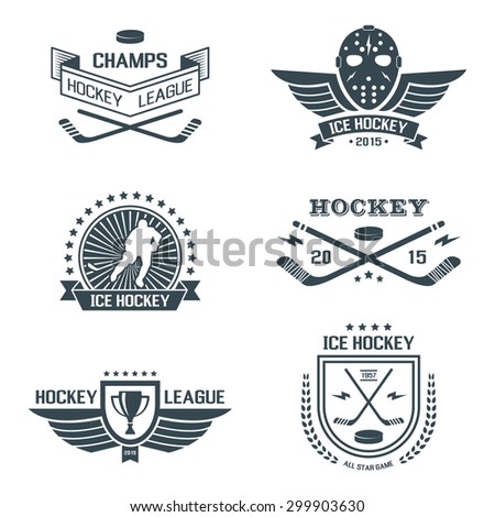 Ice hockey labels and design elements, emblems, symbols, icons, badges and logo template collection. 