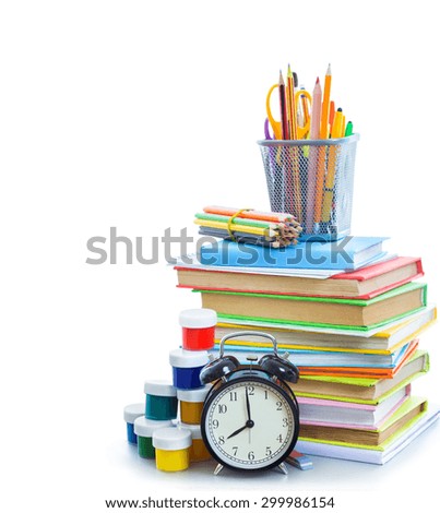 School items on the white background