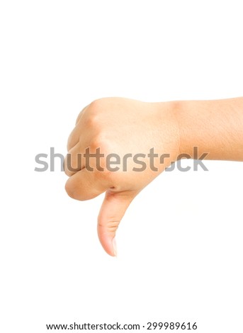 Thumb down hand signs isolated on white background