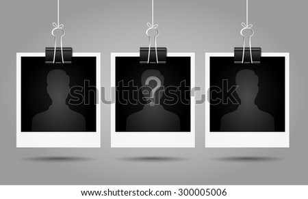  Silhouette of anonymous man with question mark on blank photo - suspect concept Royalty-Free Stock Photo #300005006