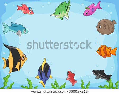 Frame Illustration of Different Species of Fish Swimming Around