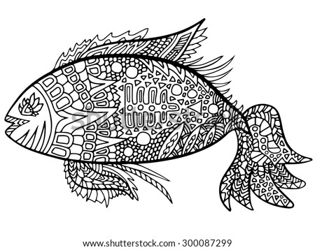 Fish zentangle. Doodle fish illustration. Unusual fantasy fish with zentangle elements. Fish vector. Zentangle fish. Summer vacation theme. Vector illustration can be used for printed products.