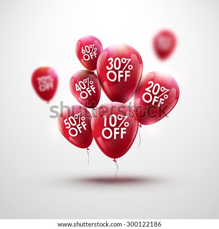 Red Baloons Discount. SALE concept for shop market store advertisement commerce. Market discount, red baloon. Business sale template