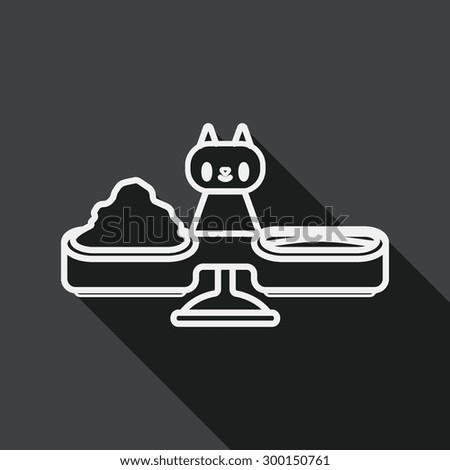 Pet cat food bowl flat icon with long shadow, line icon