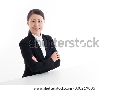Japanese women working with a smile, white background