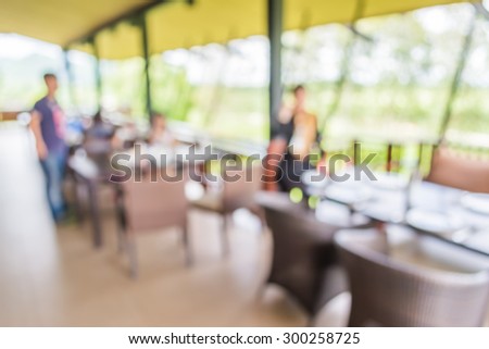 blur image of coffee shop with bokeh on day time for background usage .
