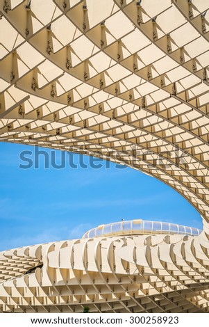 Detail of Metropol Parasol. The modern architecture on Plaza de la Encarnacion. Seville. Spain. Royalty-Free Stock Photo #300258923