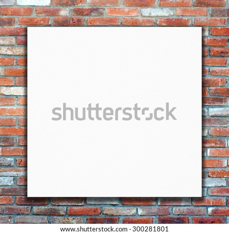 Blank white poster on brick wall background, backdrop, wallpaper