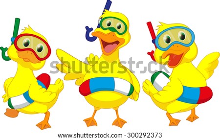 happy cartoon duck with buoys