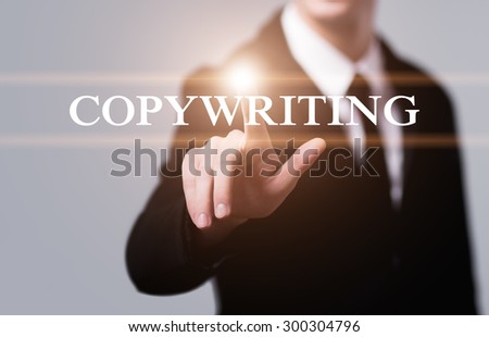 business, technology and internet concept - businessman pressing copywriting button on virtual screens