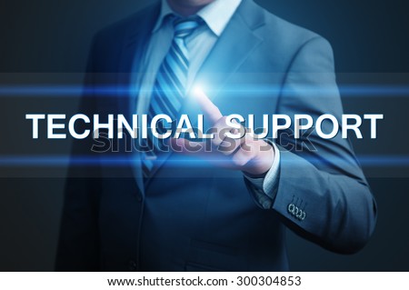 business, technology and internet concept - businessman pressing technical support button on virtual screens