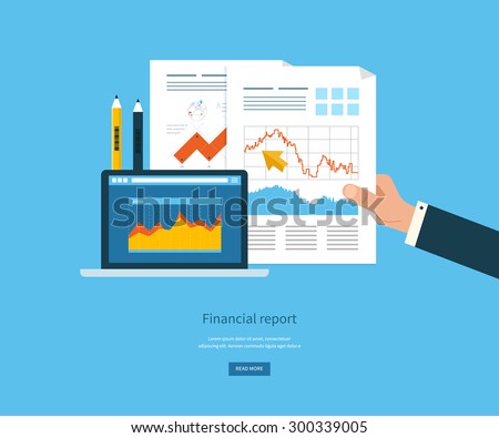 Flat design illustration concepts for business analysis, financial report, consulting, team work, project management and development. Concepts web banner and printed materials. Royalty-Free Stock Photo #300339005