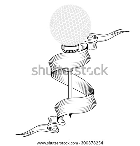 Golf ball on tee realistic vector illustration. Vector golf ball isolated on white background. Golf tee of Engraving style with ball. golf ball on tee with place for text
