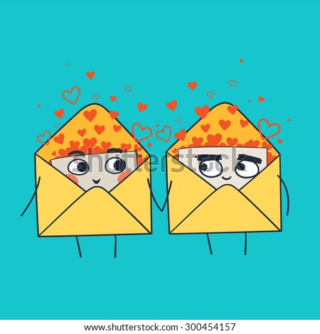 Cute envelopes with love letters.  Hand drawn vector illustration.