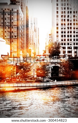 Urban scene at Chicago River