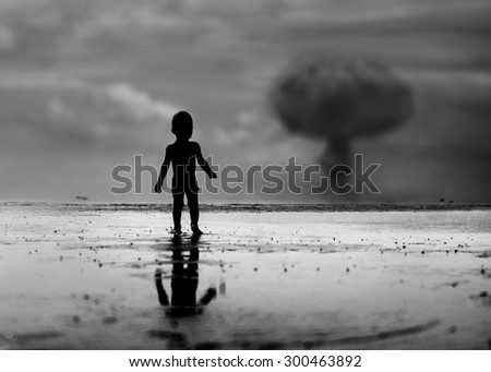 Child looking on nuclear war episode Royalty-Free Stock Photo #300463892