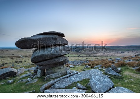 The Cheesewring, a granite rock formation at Minions on Bodmin Moor in Cornwall