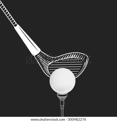 Golf design  illustration. Golf club close up -  on black background.  golf club with ball. Cropped placing golf ball