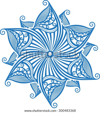 Round unusual asymmetrical decorative element - lace mandala in zentangle style. Stylized vector flower for design or tattoo. 