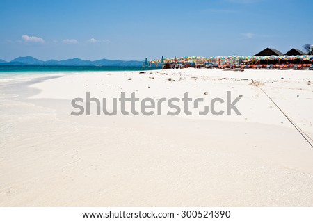 Tropical white sand beach arainst blue sky. Similan islands, Phuket Thailand