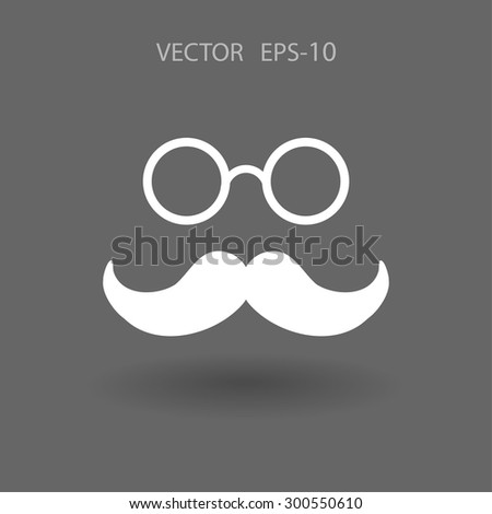Flat long shadow Hipster retro style mustache and eyeglasses icon, vector illustration