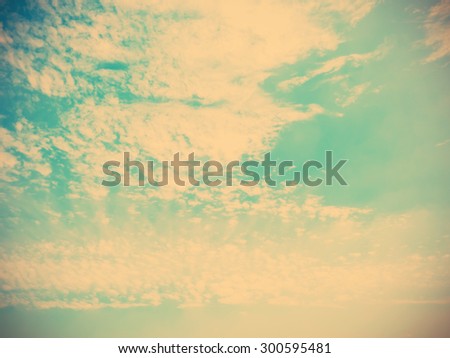 Blue sky and cloud with vintage filter effect for natural background