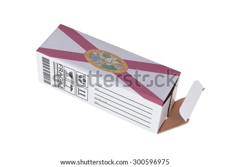 Concept of export, opened paper box - Product of Florida