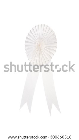 White fabric award ribbon isolated on white background
