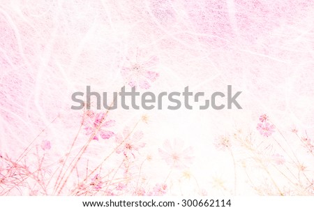 Cosmos flowers in mulberry paper texture vintage style for background soft focus.