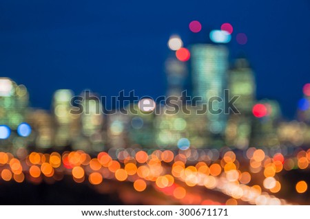 Colorful night of abstract bokeh and blured lighhts from peak of Perth city, Australia