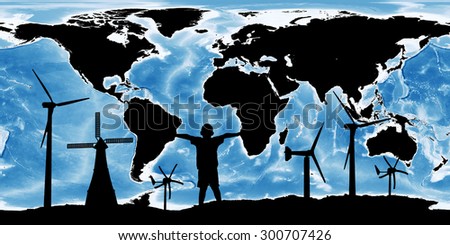 renewable concept save the world ,wind turbine on map the earth , the backdrop of the planet earth. Elements of this image furnished by NASA.