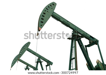 Green Oil pump oil rig energy industrial machine for petroleum crude isolated on white background