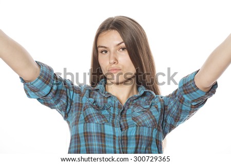 cute teenage girls making selfie isolated on white