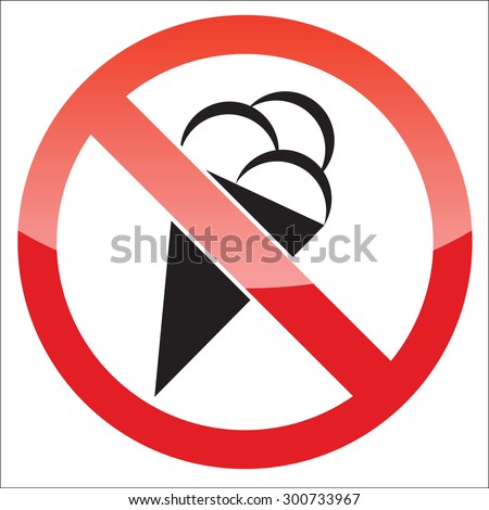 Image of ice cream cone, behind NO sign, on white background