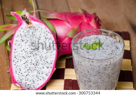 Dragon fruit smoothie on wooden table.food healthy