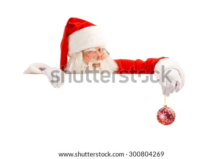 Winking Classic Santa Holding the ball for decoration Christmas tree and a Sign.