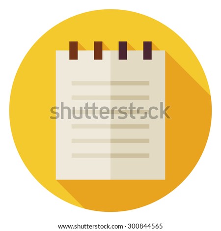 Flat Office Paper Notepad Circle Icon with Long Shadow. Business Vector illustration. Paper Notebook with Spiral Object
