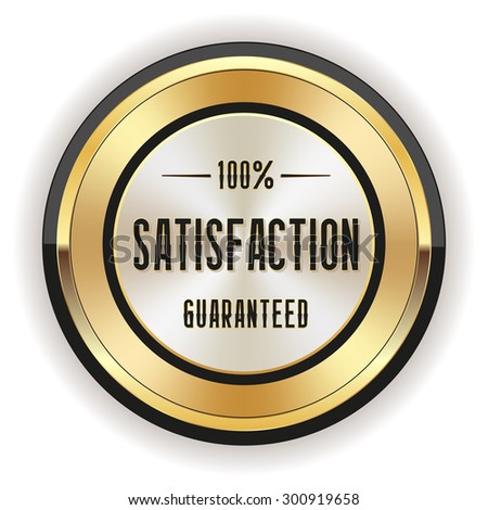 Gold satisfaction badge with black border on white background
