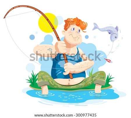 Fisherman. Guy caught a fish