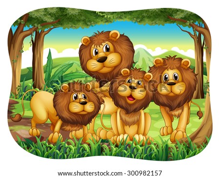 Four lions living in the forest