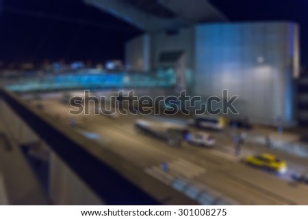 Modern airport at night abstract blur bokeh effect background