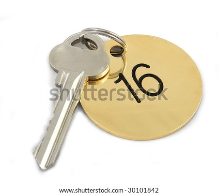 Hotel key isolated on white background. Clipping Path included.