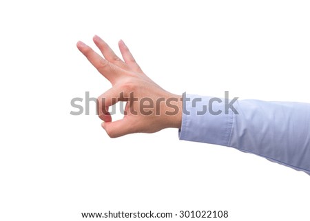 Hand business making sign OK with isolated on white background.