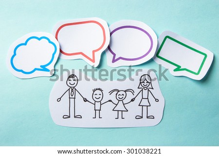 Paper people with colorful blank dialog speech bubbles. Social networking concept.