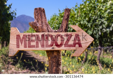 Mendoza wooden sign with winery background