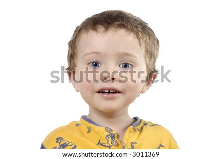 attractive young boy up-close isolated over a white background