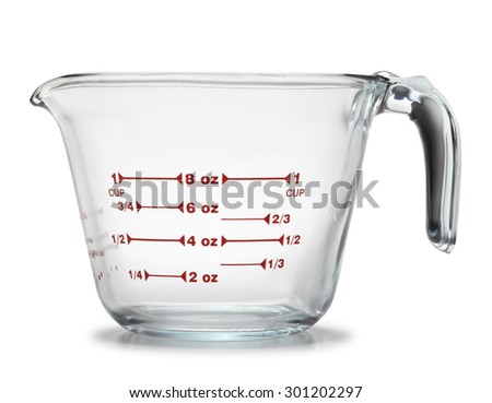 Glass measuring cup isolated on white background. Royalty-Free Stock Photo #301202297