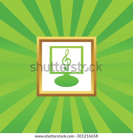 Treble clef on screen, in golden frame, on green abstract background